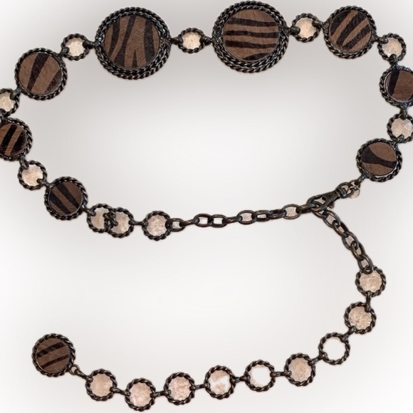 CONCHO BELT 8 tiger print calf hair brass medallions, chain. OSFM VINTAGE main image 14